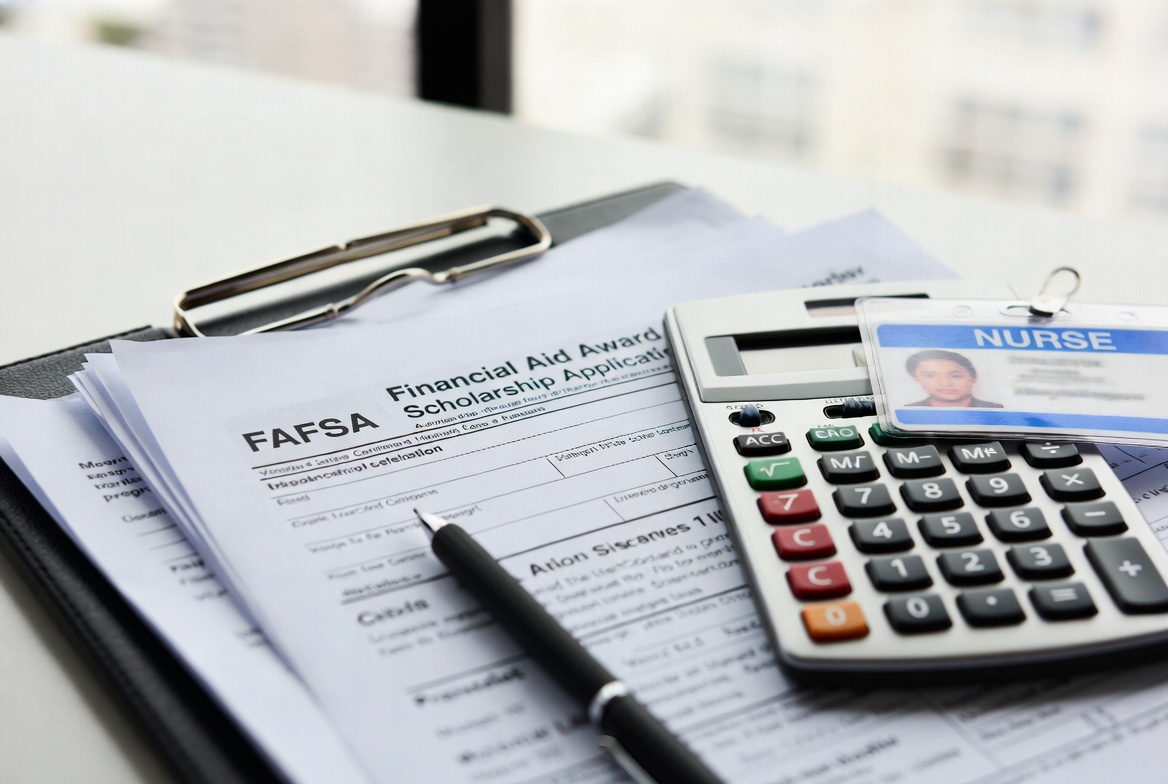 FAFSA and scholarship paperwork for LPN-to-RN nursing students in Arizona.