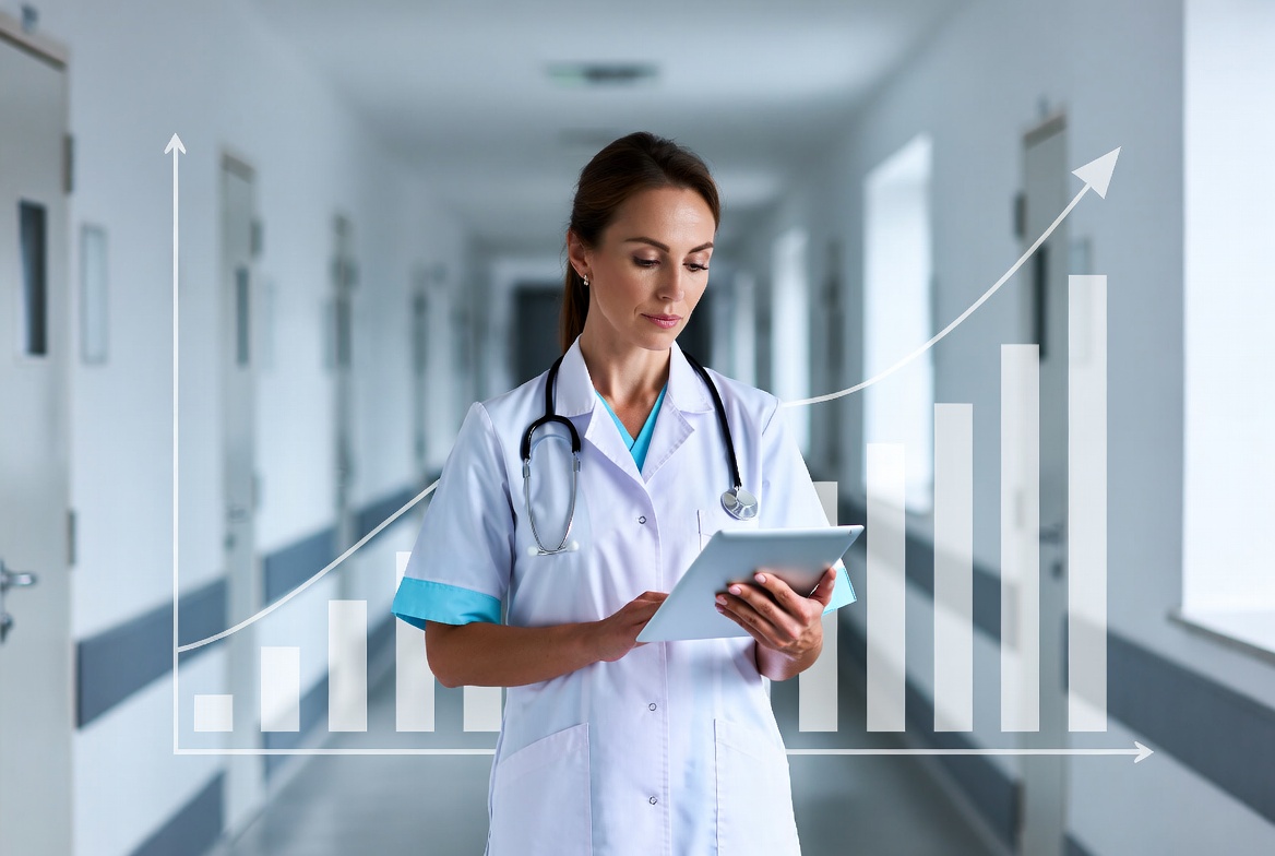 Registered Nurse reviewing patient data, symbolizing higher nursing salaries in Arizona.