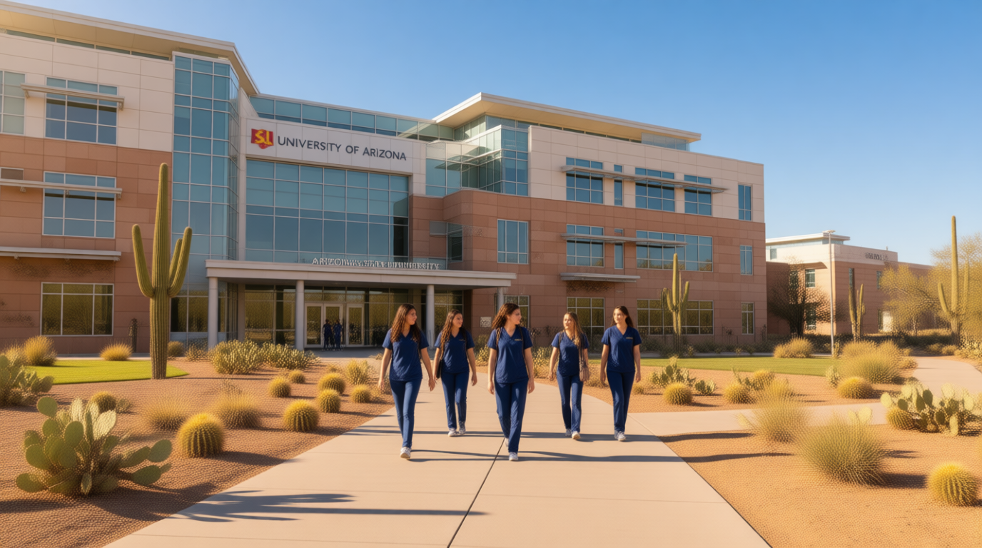 University of Arizona and ASU nursing students outside health sciences building.