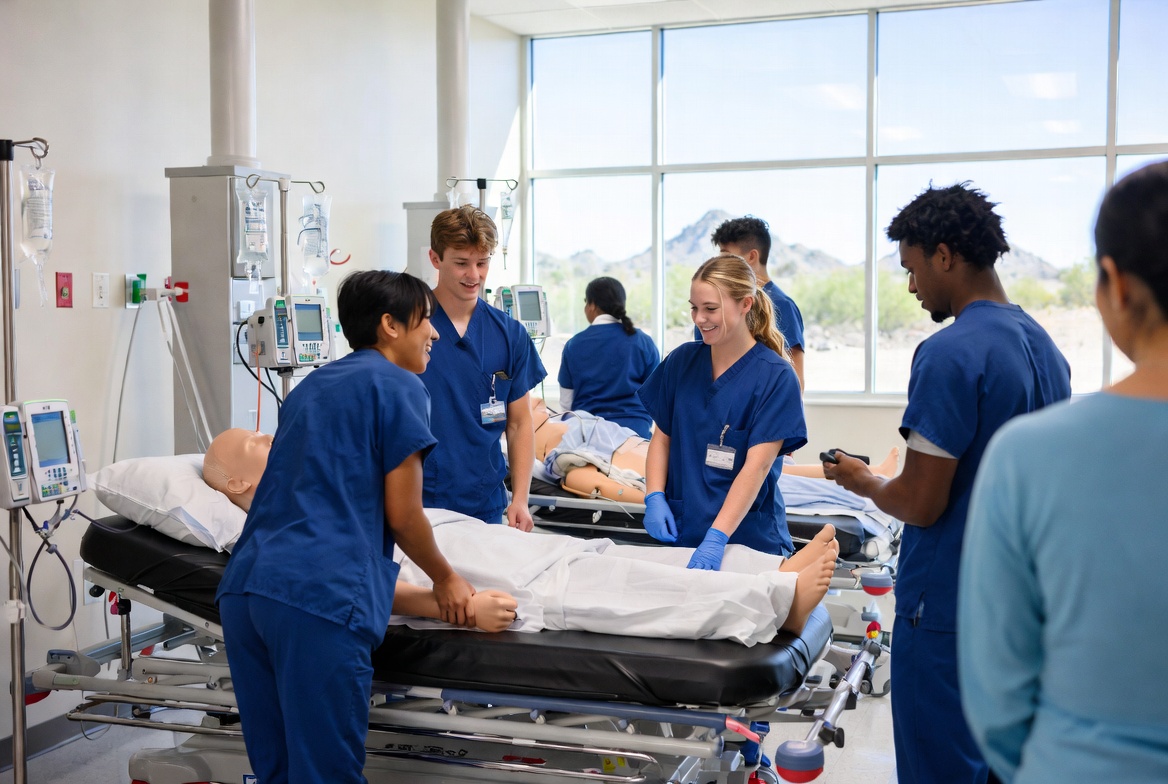 Community college nursing students in an ADN program simulation lab in Arizona.