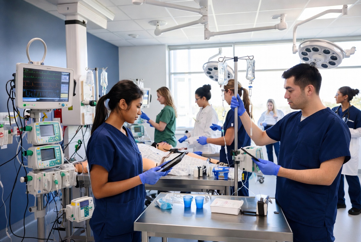 BSN nursing students practicing clinical skills in an Arizona university simulation lab.