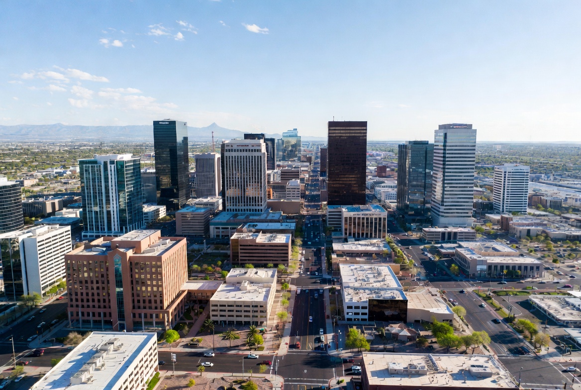 Aerial view of Phoenix medical district showing healthcare growth and nursing opportunities.