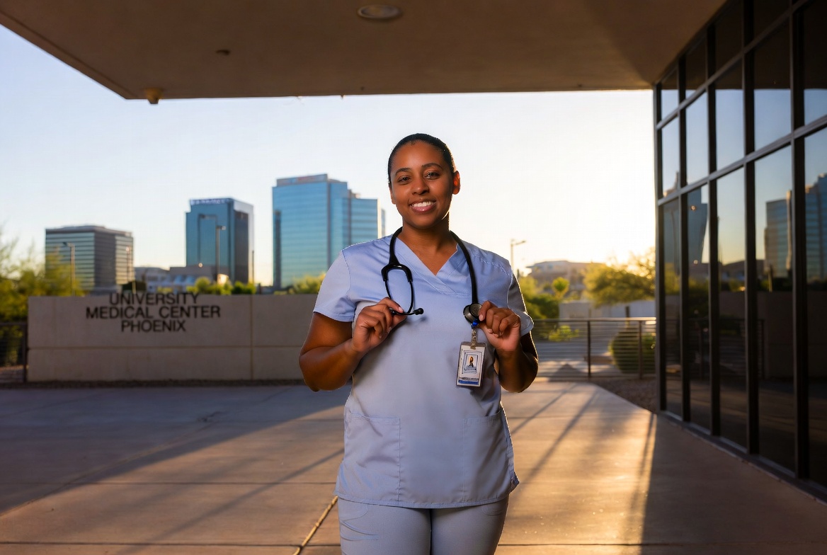 Arizona nurse graduate looking confident about the future.