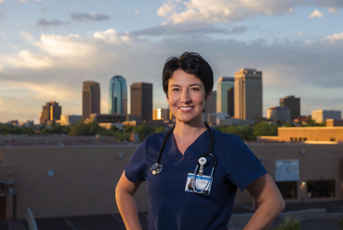 Arizona RN outside hospital symbolizing strong salary and job growth return on investment.