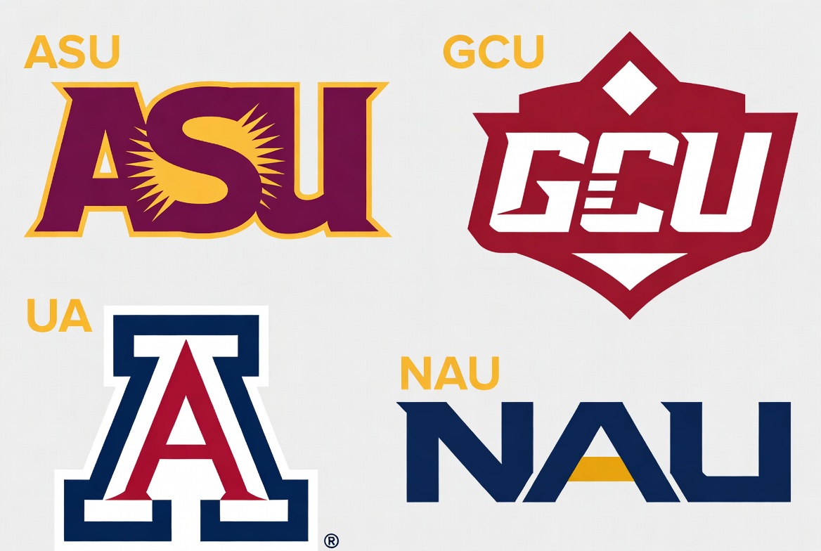 Infographic comparing top online nursing programs in Arizona including ASU, GCU, UA, and NAU.