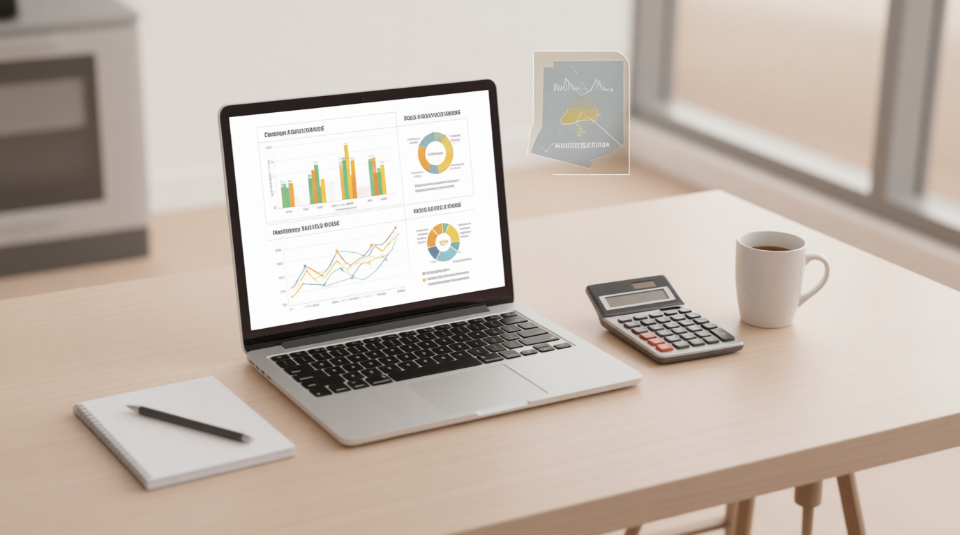 Arizona RN salary charts and job market data displayed on a laptop.