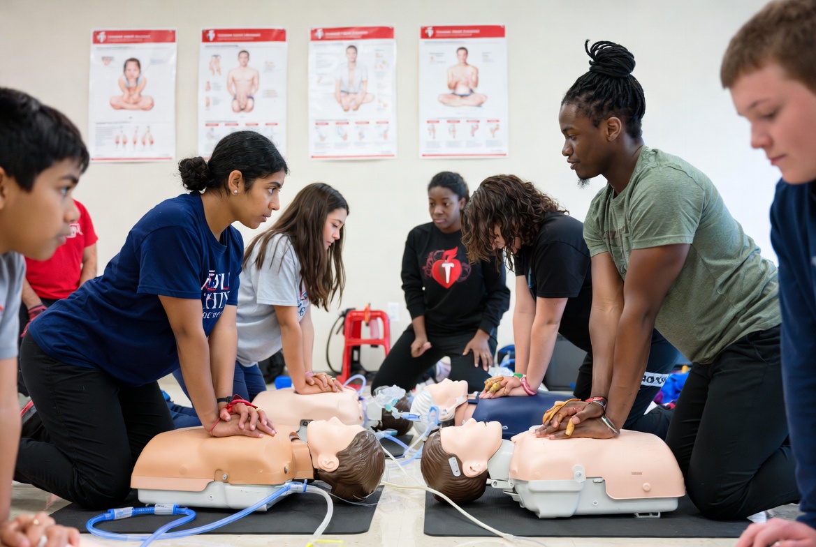 Nursing students practicing CPR during a BLS certification course.
