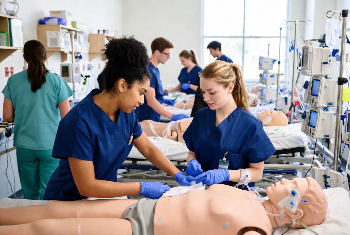 Nursing students practicing clinical skills in an accelerated BSN program.