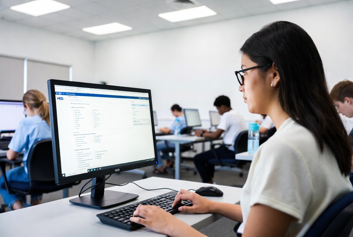 Student completing the HESI A2 or TEAS entrance exam for Arizona nursing admissions.