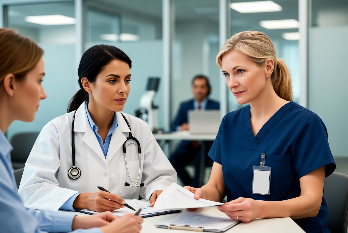 Nurses reviewing clinical documents as part of an MSN or APRN program in Arizona.