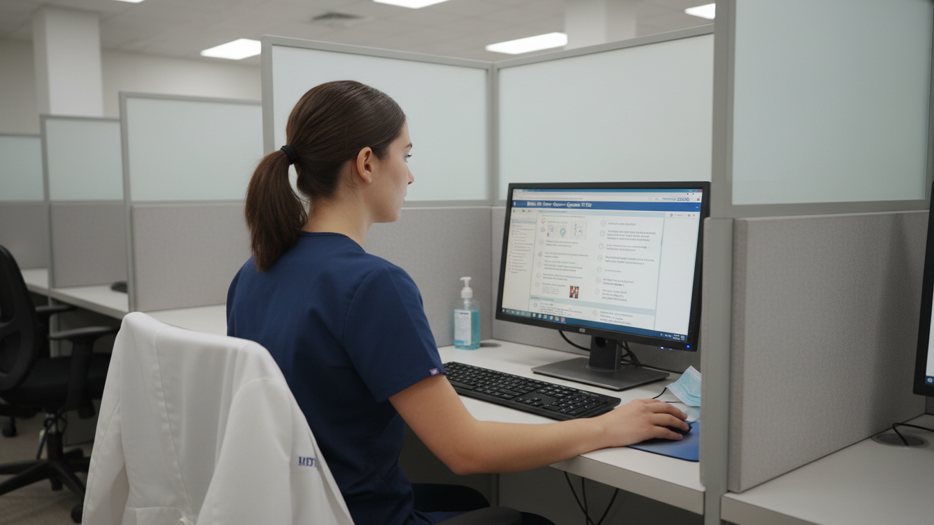 Nursing student completing the NCLEX licensing exam.