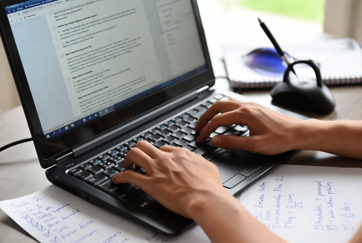 Student reviewing checklist while researching accredited online nursing programs.