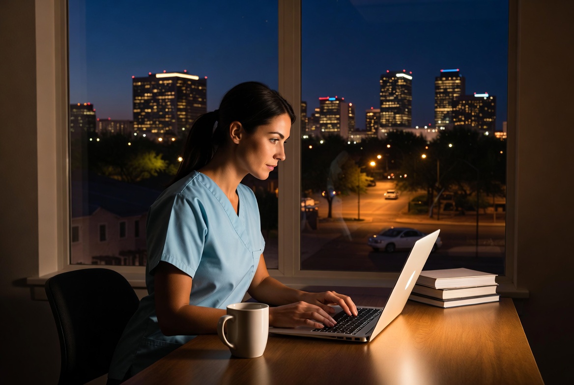Arizona nurse studying online for an RN-to-BSN bridge program.