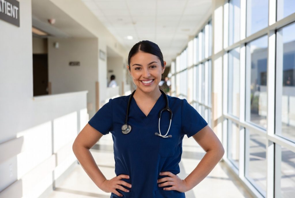 Arizona nursing student preparing for clinical rotations in a hospital setting.