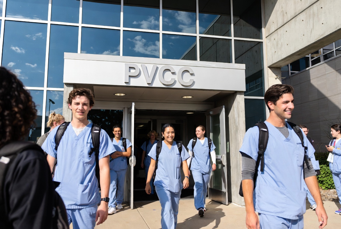 Paradise Valley Community College nursing students walking on campus.