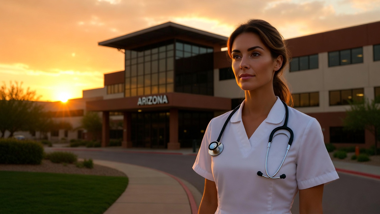 Confident Arizona nurse beginning professional nursing career.