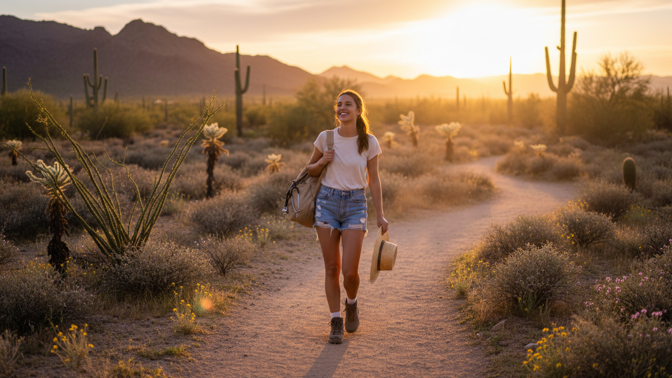 Nursing student de-stressing outdoors in Arizona.