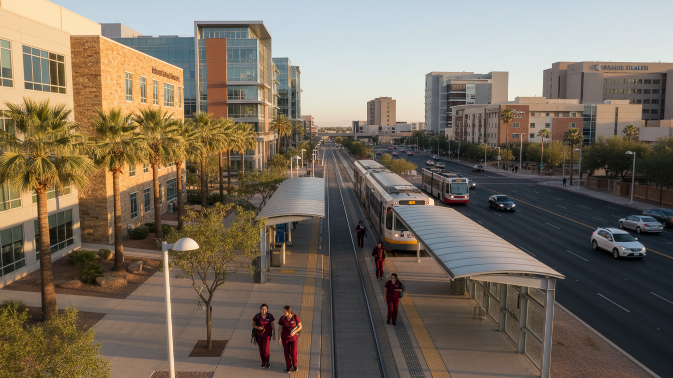 ASU nursing students accessing campus via Valley Metro light rail.