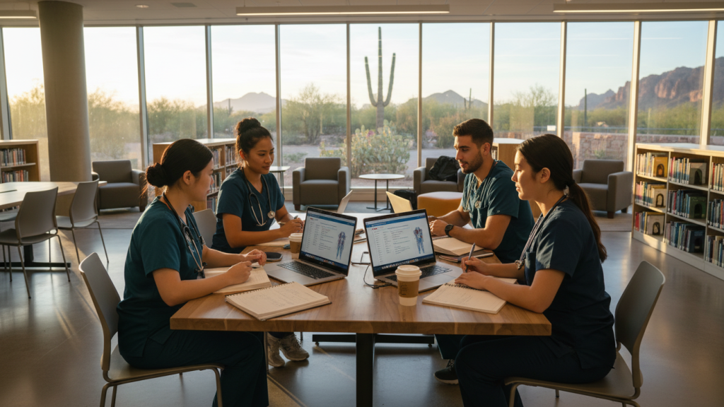 Arizona nursing students studying with NCLEX prep resources.