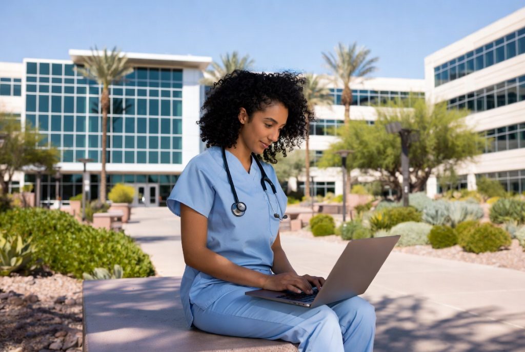 Best laptops for nursing students in Arizona 2026 studying on campus with laptop
