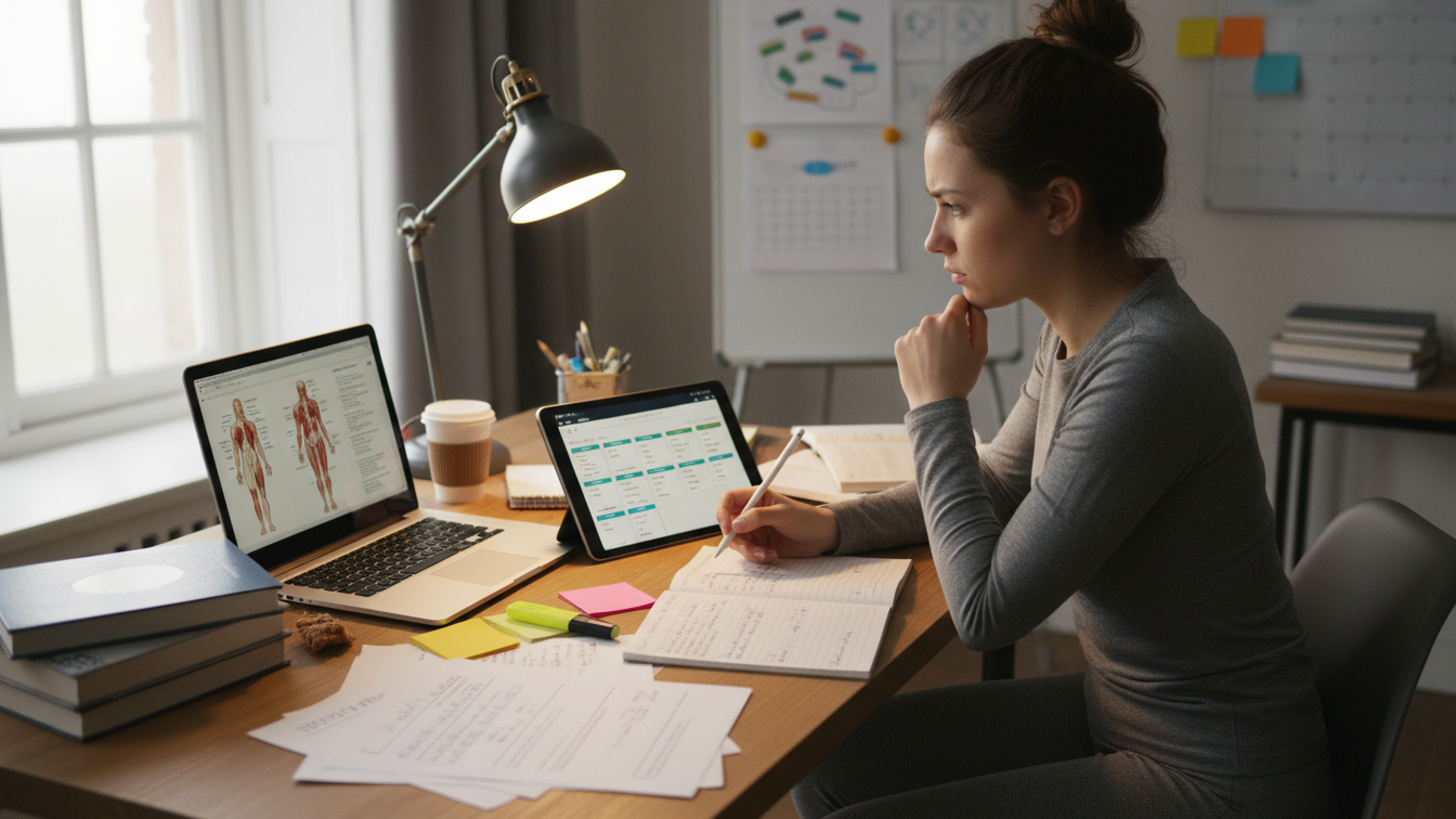 Nursing student choosing study resources for nursing school.