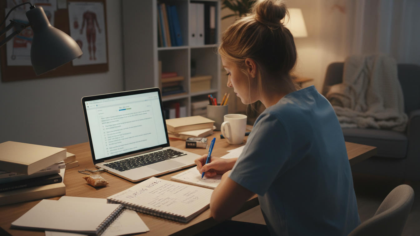 Nursing student practicing NCLEX-style questions online.