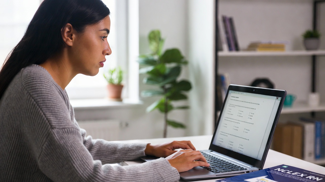 Nursing student practicing NCLEX questions during nursing school.