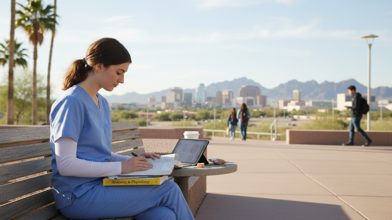 Nursing student studying in Arizona nursing school.