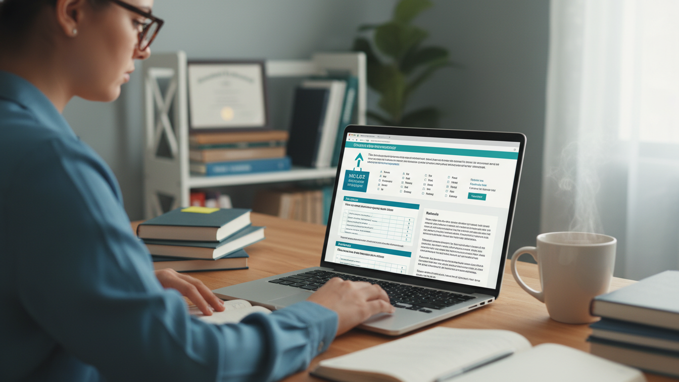 Nursing student preparing for NCLEX using paid study platform.