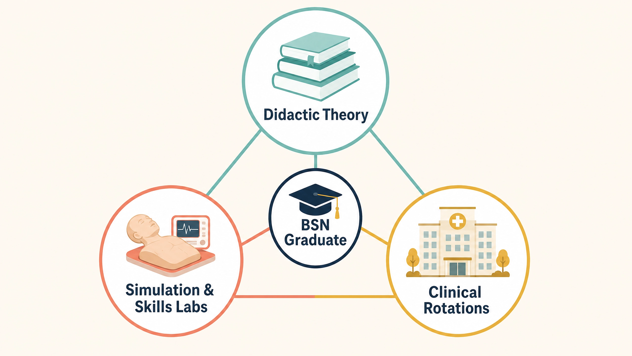 Infographic breakdown of the three core components of Chamberlain Phoenix's 3-year BSN curriculum