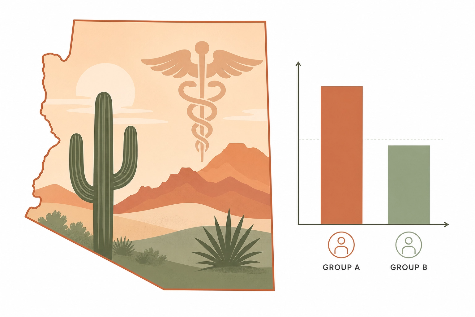 Illustration of Arizona state with nursing symbol representing strong NCLEX-RN pass rates for Arizona nursing graduates.