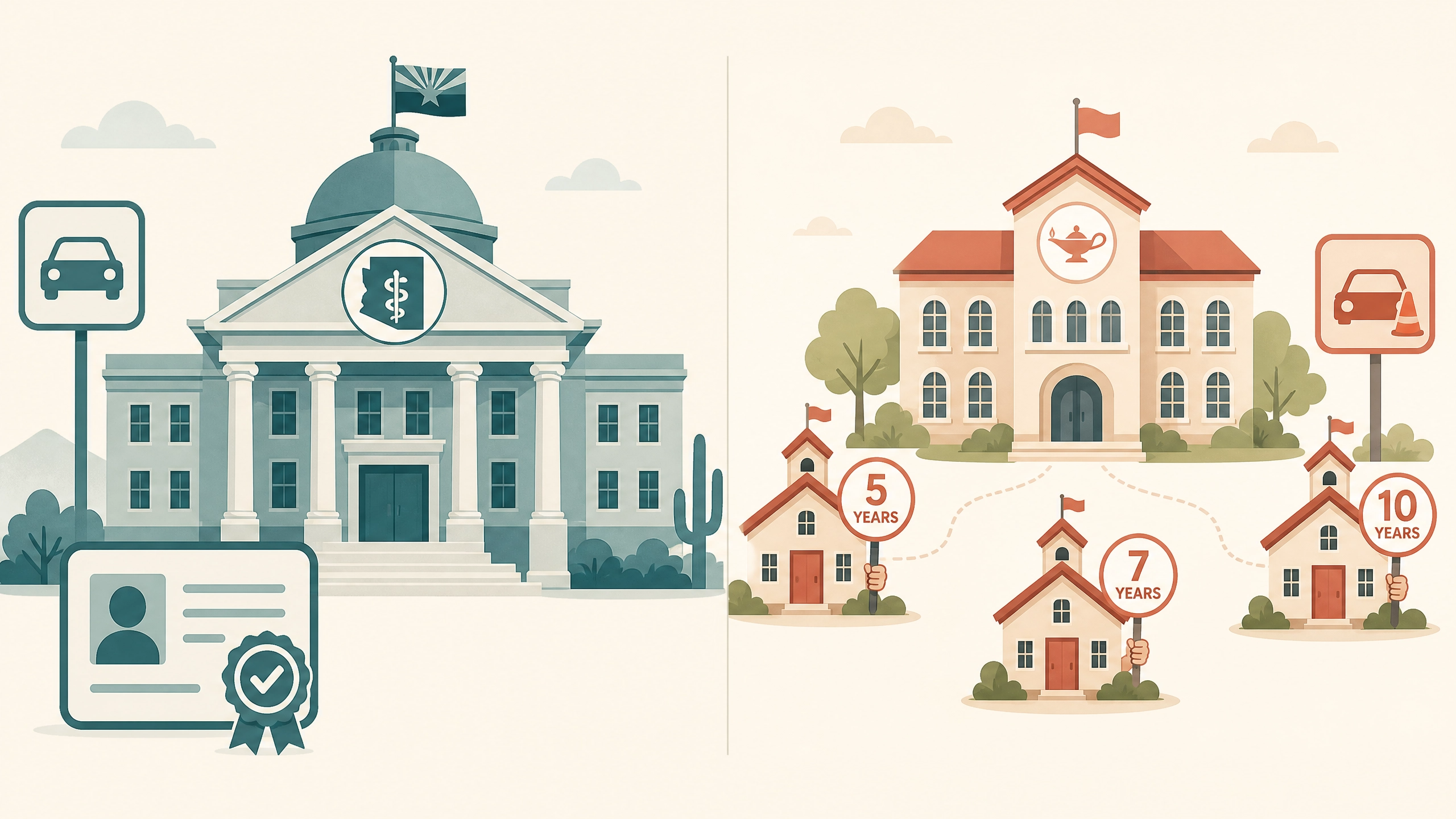  Illustration comparing the Arizona Board of Nursing's licensure role to individual nursing schools setting their own prerequisite expiration policies