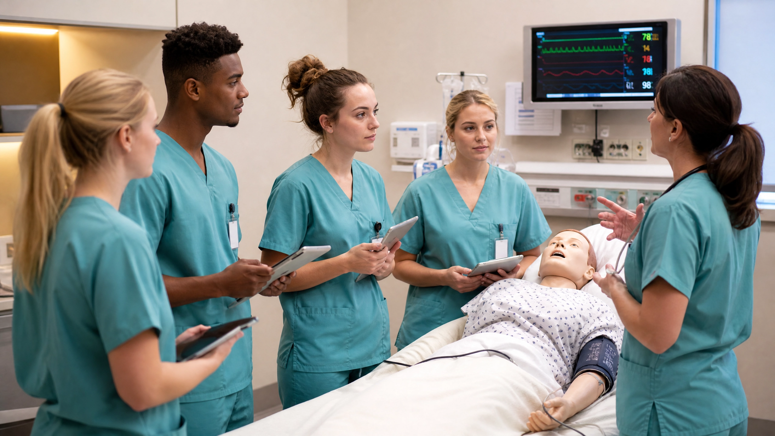 BSN nursing students learning in a simulation lab at an Arizona university program