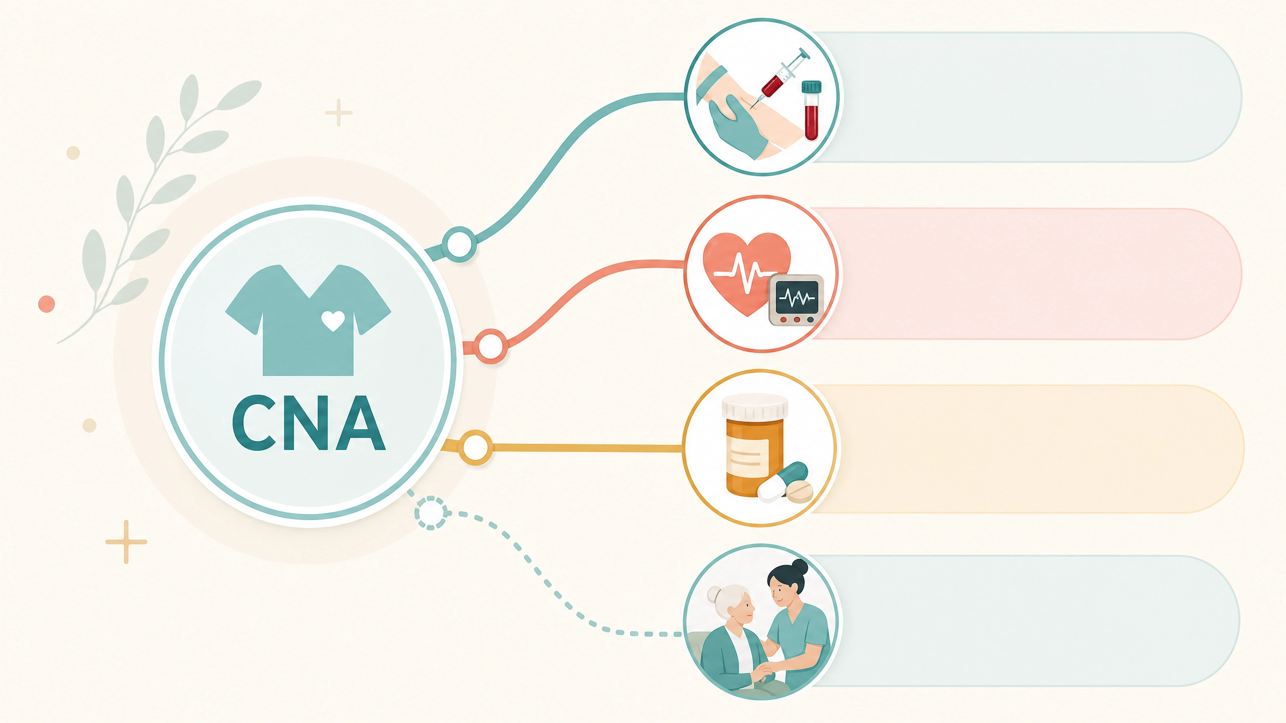 Branching diagram of top-paying CNA specialty paths in Arizona including PCT, Critical Care CNA, and CMA