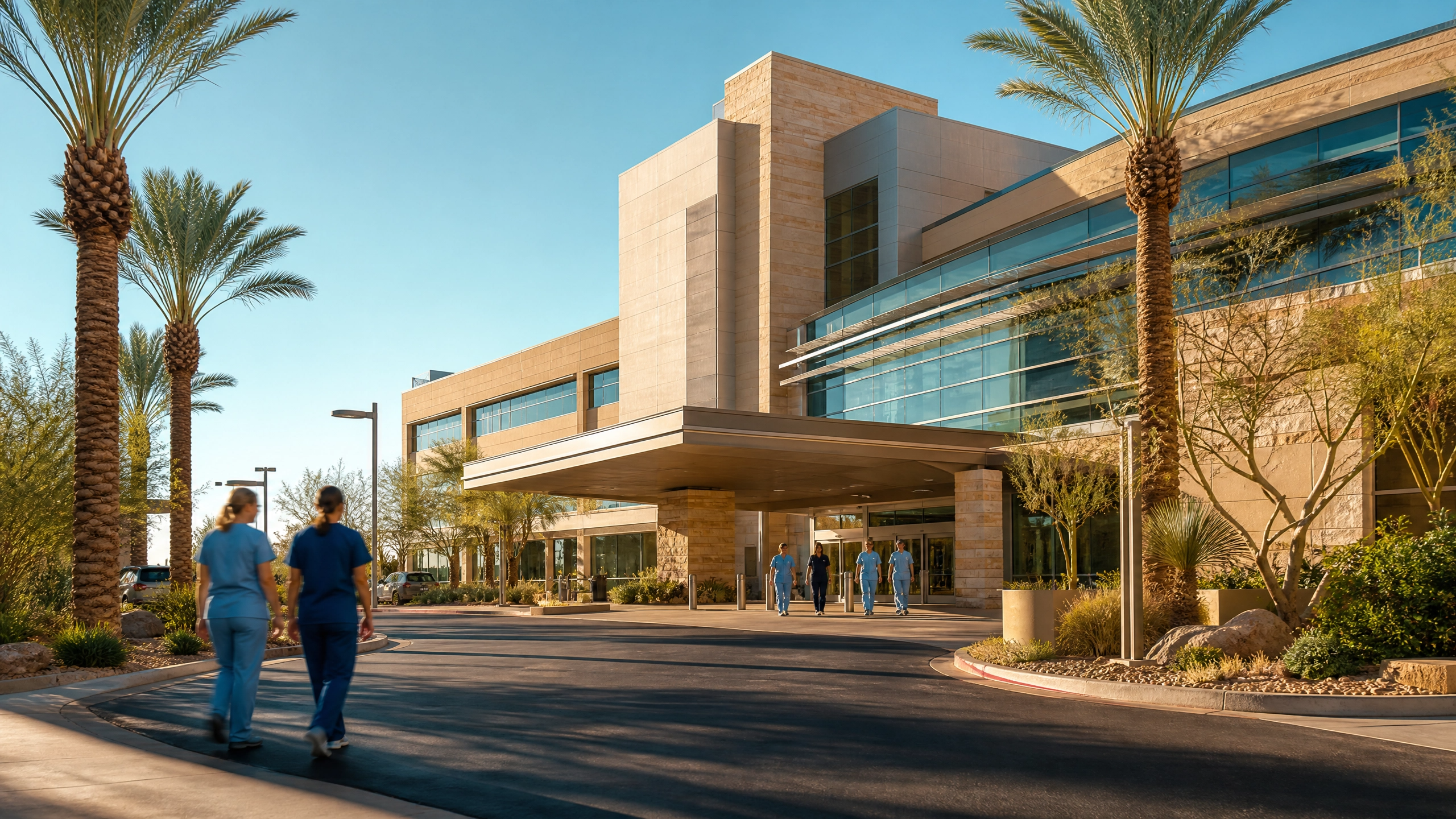 Modern hospital building in Scottsdale representing a major healthcare network that hires CNAs