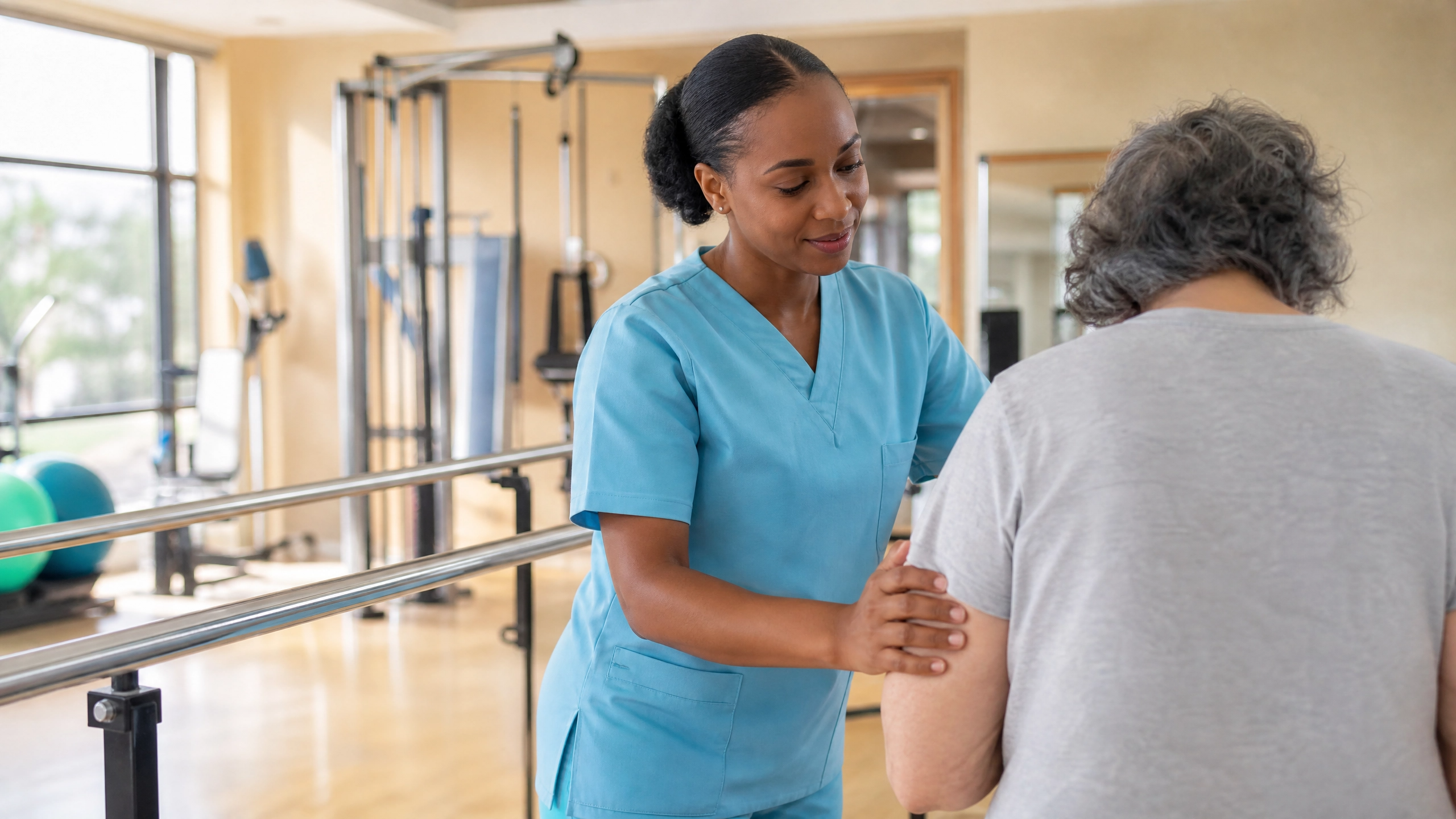 CNA helping a patient with mobility exercises at a Scottsdale rehabilitation hospital