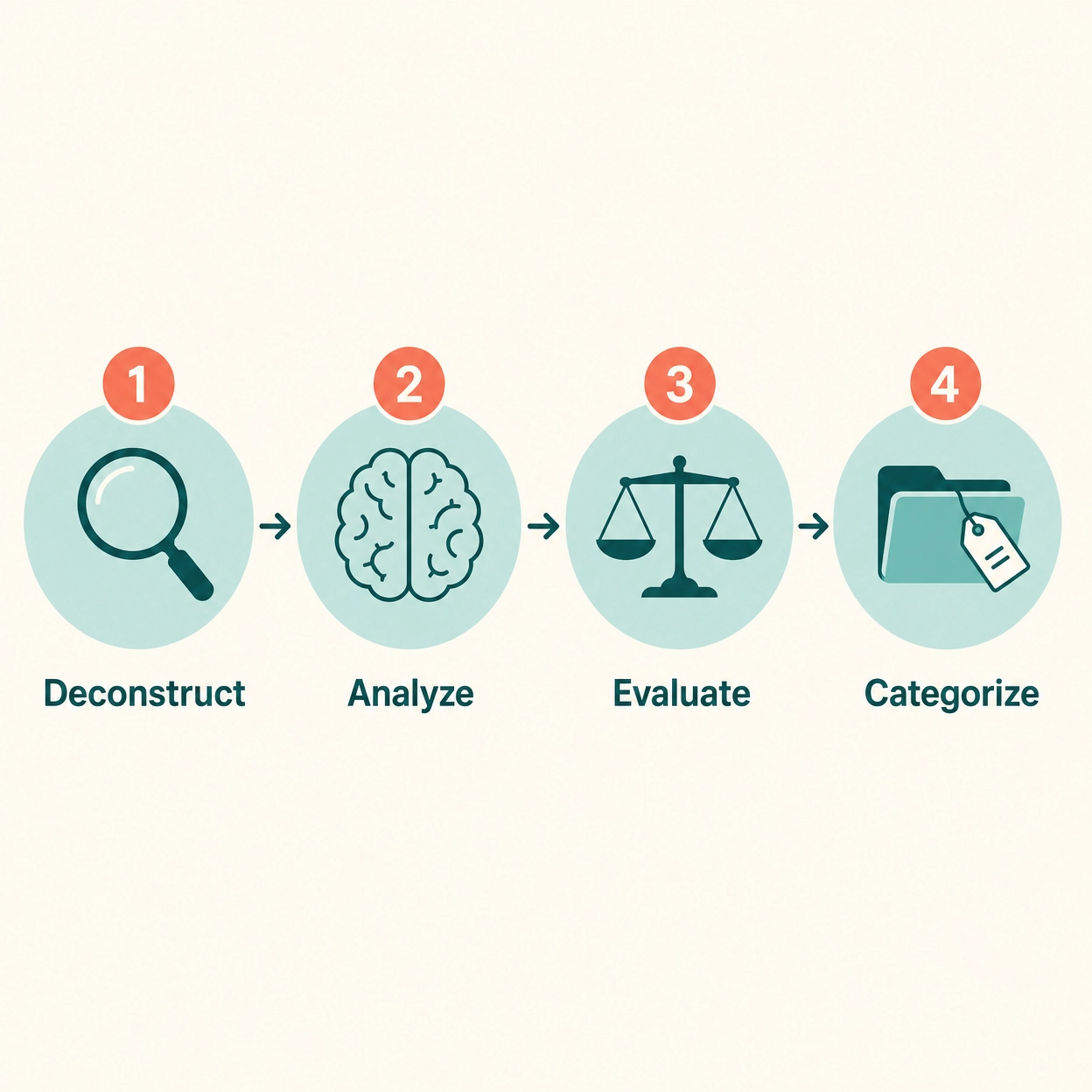 Infographic showing the 4-step blueprint to follow after every NCLEX question: deconstruct, analyze, evaluate, categorize