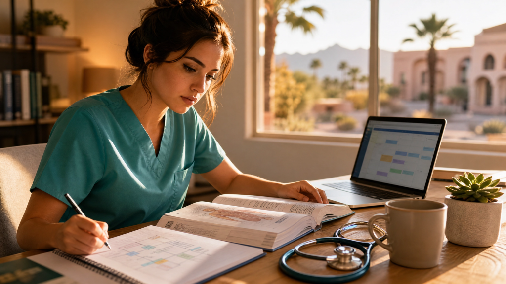 Nursing student reviewing the Arizona ADN curriculum and preparing strategically for her program
