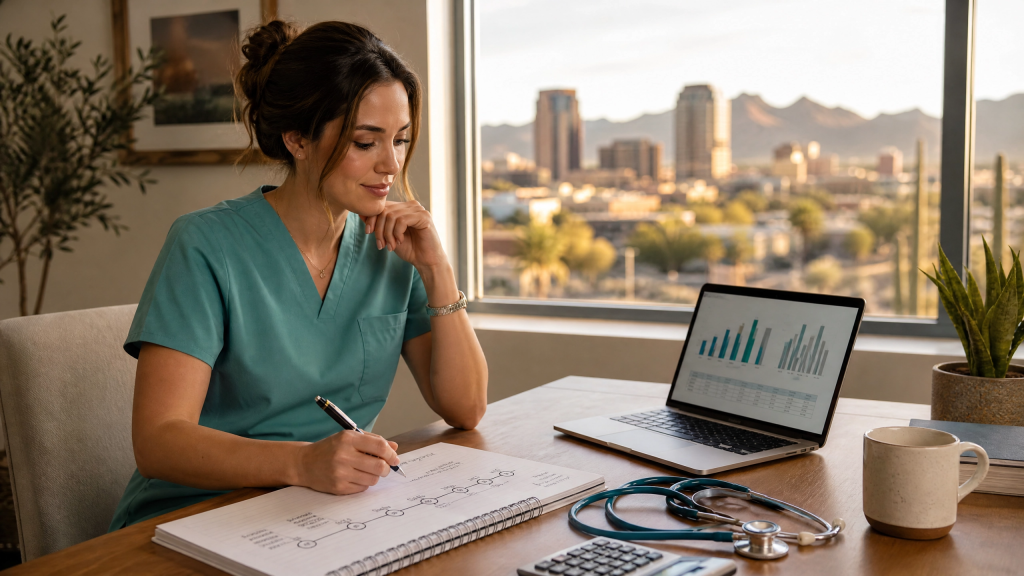 BSN-prepared registered nurse reviewing her Arizona salary and career trajectory