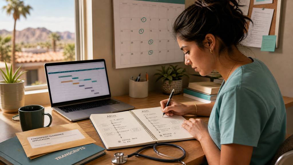 Prospective nursing student mapping out the fastest path through an Arizona nursing program timeline