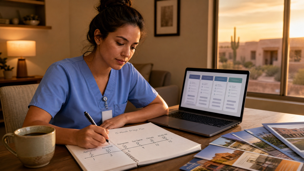 Arizona LPN planning her bridge to RN credential through an accelerated program while continuing to work