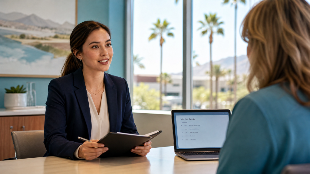 ew graduate nurse confidently answering nursing interview questions at an Arizona hospital