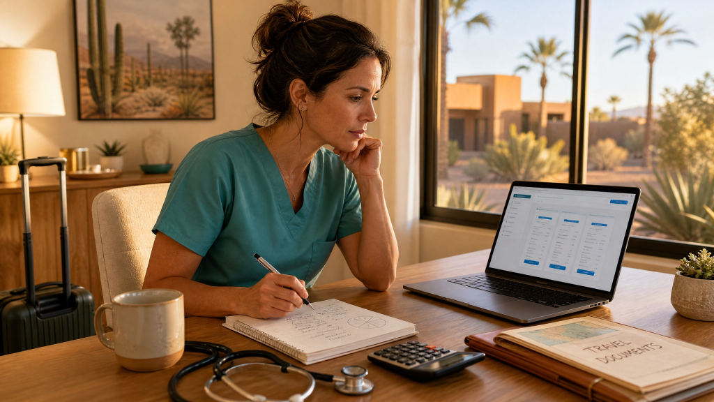 Visual header for frequently asked questions about travel nurse salary in Arizona