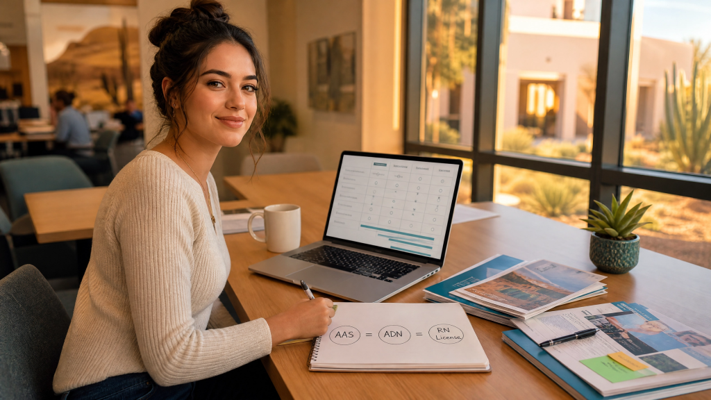 Arizona pre-nursing student researching AAS nursing programs and clarifying the AAS-equals-ADN terminology relationship