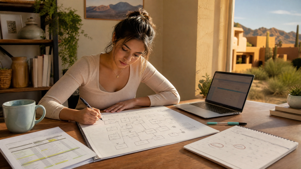 Pre-nursing student strategically mapping a semester-by-semester prerequisite plan to finish faster
